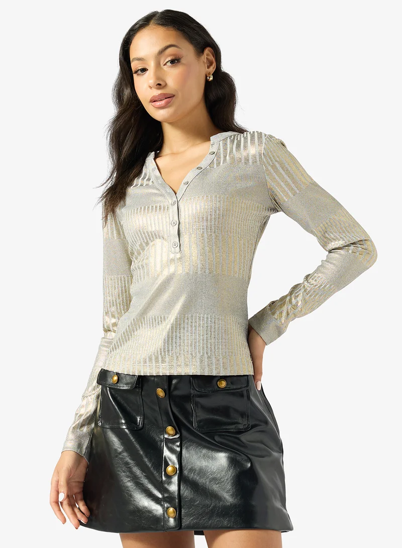 GUESS Marilena Henley Long Sleeve Top